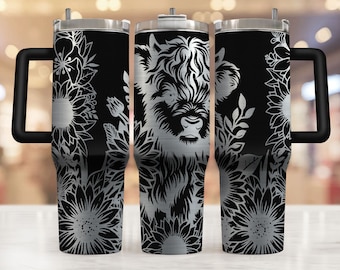 Highland Cow Tumbler Laser Svg, 40oz Tumbler Full Wrap Laser Svg, Laser gegraveerde Svg, Tumbler Laser File, Laser Svg voor Tumbler