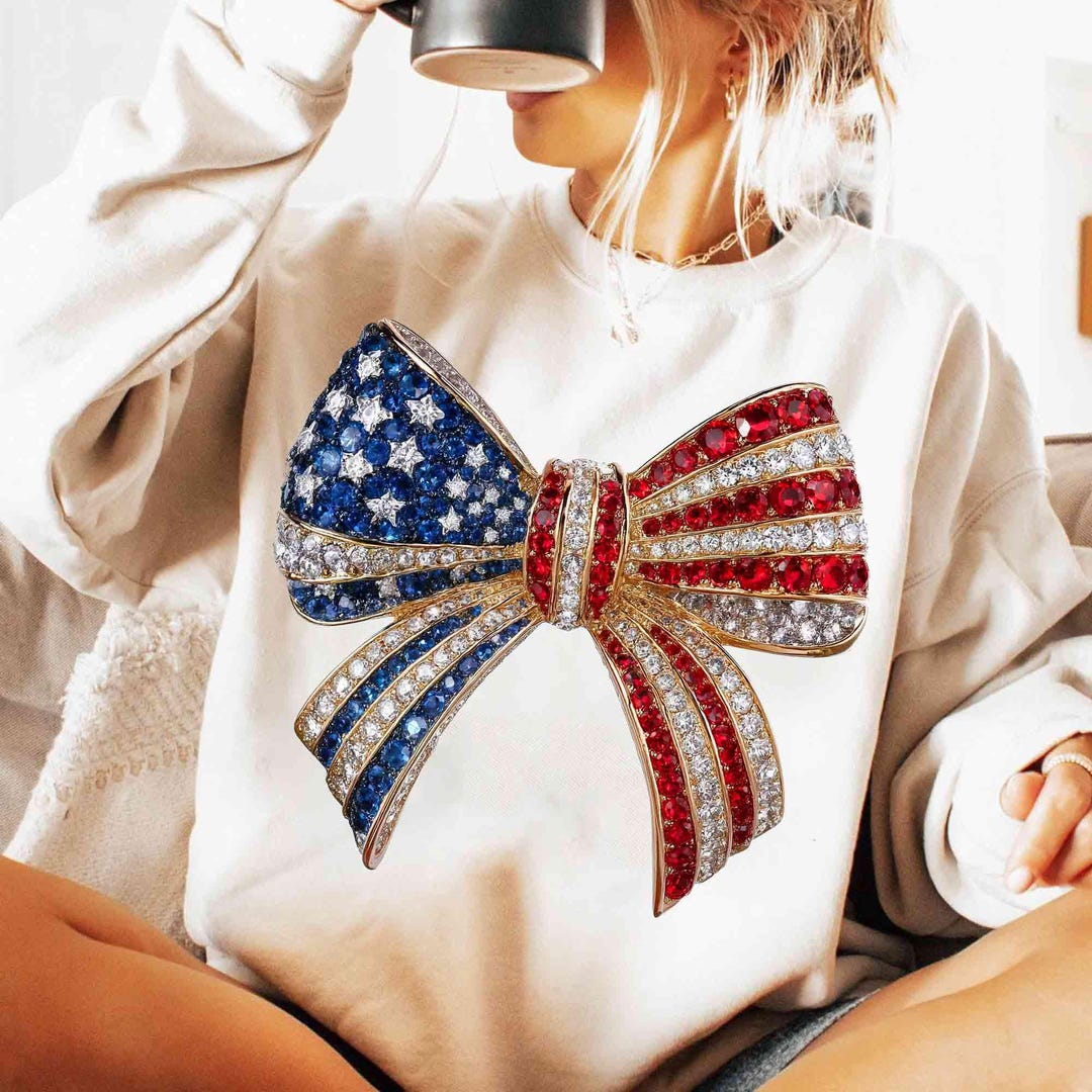 Rhinestone American Flag Bow PNG: Sparkle Bling Crystal Mosaic Jewel ...