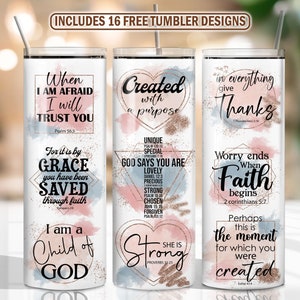 Bible Verse 20oz Skinny Tumbler Sublimation - Christian Quotes PNG - Straight/Tapered Designs PNG - Full Wrap Tumbler - Instant Download
