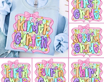 Preppy Back To School Bundle Png, T Shirt Bundle PNG, First Day Of School Shirt, Coquette Teacher Png Shirt, Girl Shirt Sublimation Designs