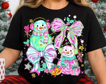 Pink Glitter Coquette Snowman Christmas PNG, Preppy Girly Holiday Png, Colorful Brushstroke Xmas Design, Trendy Christmas Png
