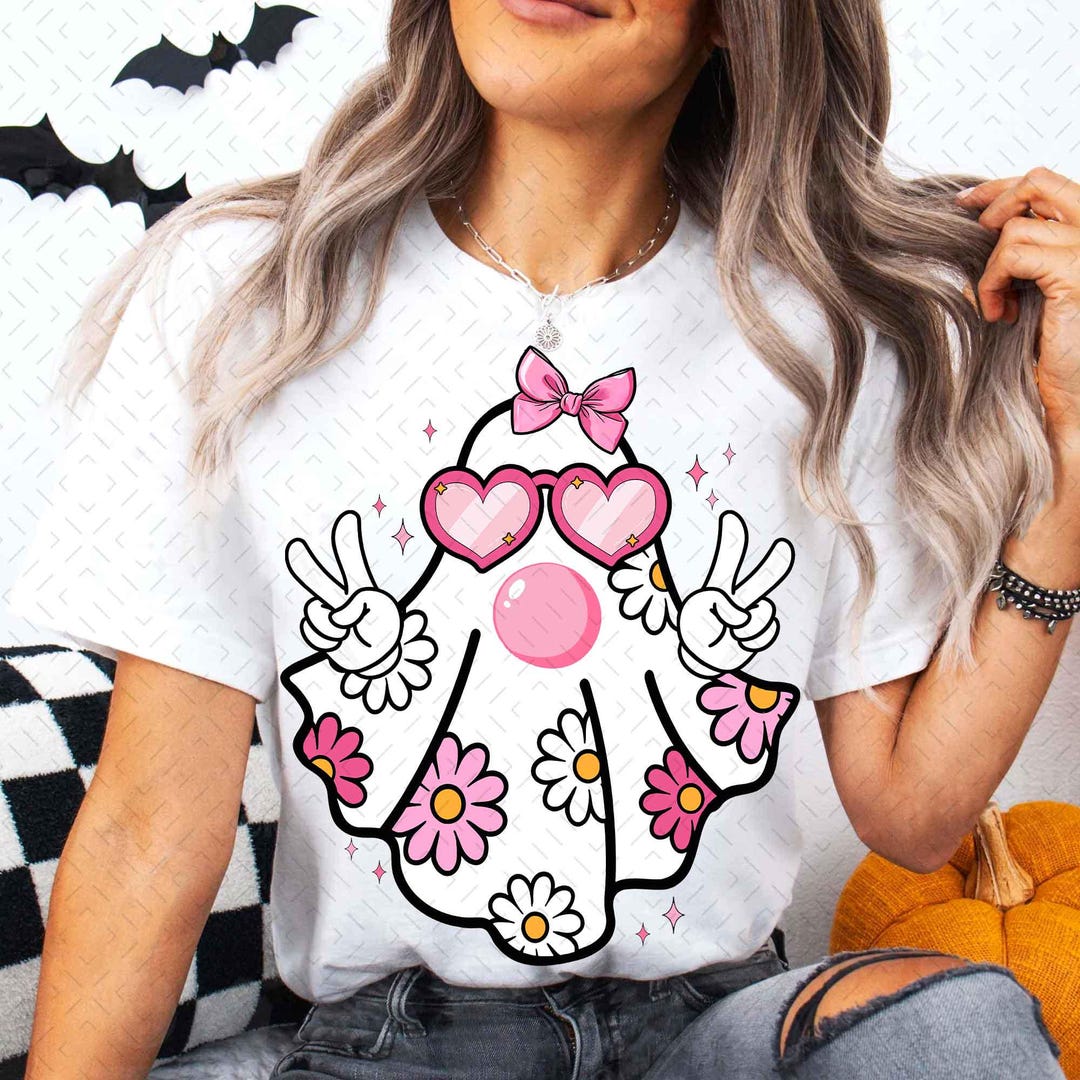 Cute Girly Ghost Blowing Bubble PNG, Cute Pink Ghost Shirt Sublimation ...