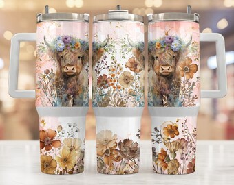 Highland Cow 40 Oz Tumbler Wrap Png for Sublimation Design 40 Oz ...