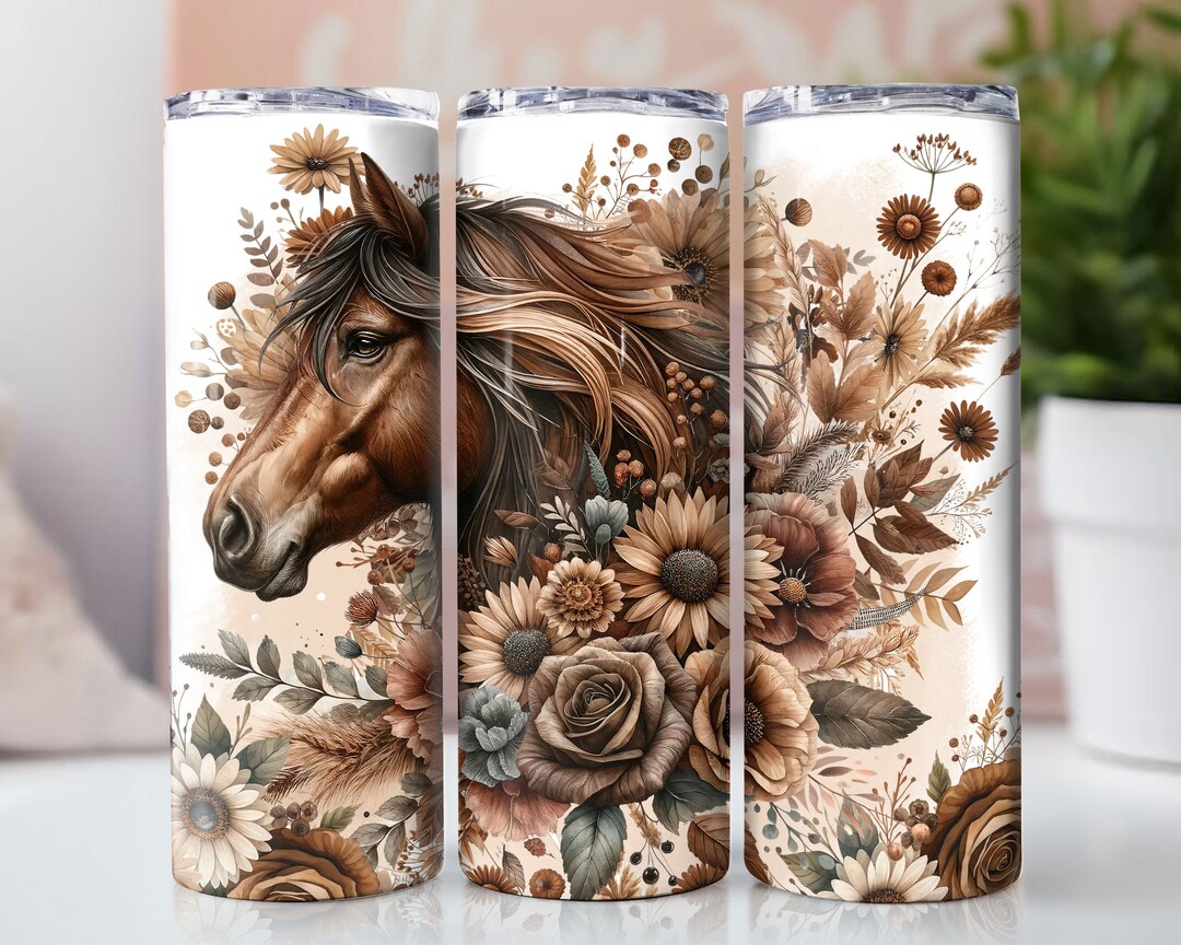 Floral Boho Horse 20 Oz Tumbler Wrap for Straight/tapered Tumbler PNG ...
