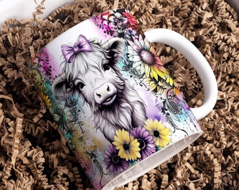 Baby Highland Cow Tassenverpackung, Just A Girl Who Loves Highland Cows Tassensublimationsdesign, 11oz & 15oz Tassenvorlage, Tassenverpackungsvorlage PNG