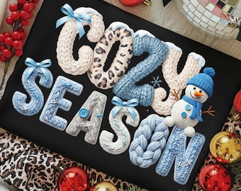 Preppy Cozy Season Faux Yarn PNG, Leopard Snowman PNG, Perppy Christmas PNG, Faux Crochet Coquette Bow, Digital Download