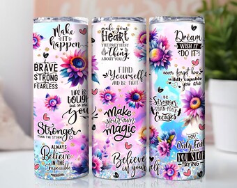 Positive Affirmations Tumbler Wrap, Inspirational Tumbler, Positive Quotes Tumbler, Self Love, 20Oz Skinny Tumbler PNG Straight/Tapered PNG