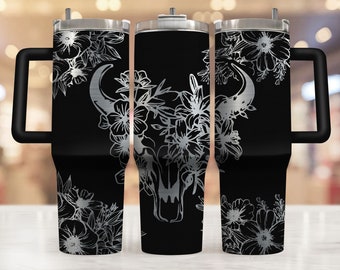40 Unzen Tumbler Wrap, 40 Unzen Tumbler Laser Gravur svg, 40 Unzen Laser gravierte svg, 40 Unzen Tumbler Laser svg, Western Cow Bull Skull
