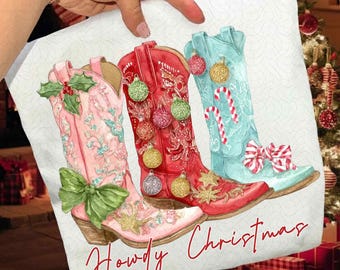Bonjour Noël aquarelle Png, Western Christmas Png, Noël rétro girly Png, Cowboy Noël Png, Cowgirl Noël, Noël Png