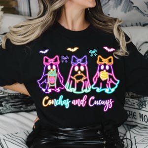 Cute Colorful Neon Boo Ghost Png, Conchas and Cucuys Neon Png, Neon Mexican Halloween PNG, Boo Ghost Coffee Png, Cafecito, Spooky Conchas