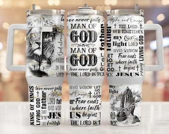 Man Of God 40 Oz Quencher Tumbler Wrap - 40 Oz PNG Tumbler Sublimation Design Wrap Template - Faith 40 Oz Quencher Instant Digital Download