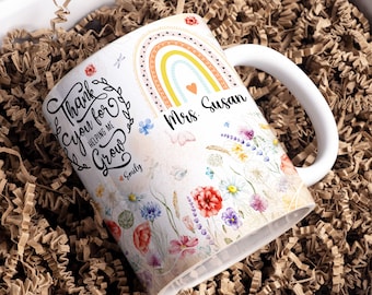 Teacher Gifts Personalized, Rainbow Teacher Mug Wrap Sublimation Template, 11oz & 15oz Designs, Cricut Mug Press PNG, Digital Download