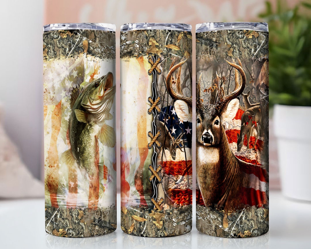 Fishing and Deer Camo Tumbler Wrap 20oz Skinny Tumbler Sublimation ...