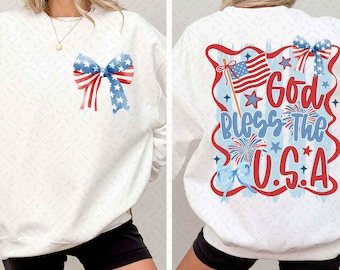 God Bless The USA PNG, Patriotic Coquette Png, American Png, USA png, Coquette Png, Preppy Patriotic, Red White and Blue Png, Hand Drawn