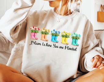 Bloom Where You are Planted Png,Garden boots png, Hello spring png, Garden clipart, Spring Flowers graphics, Inspirational png, Retro Flower