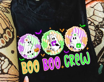 Boo Boo Crew Halloween Nurse Png, Funny Ghost Nurse Png, Coquette Spooky Nurse Shirt Design, Preppy Nurse Halloween Png ER Nurse Sublimation