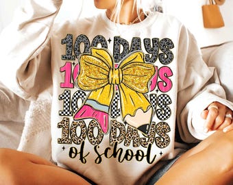 100 Days Of School Png, Coquette Bow Pencil Png, Teacher Student Shirt Png, Checkered Glitter Png, Preppy 100 Days Png, Digital Download