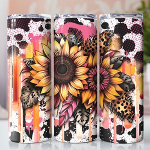 Sunflower Cow Print 20oz Skinny Tumbler Wrap, Sublimation Design, Digital Download PNG, Western Mama Tumbler Wrap PNG for Straight/Tapered