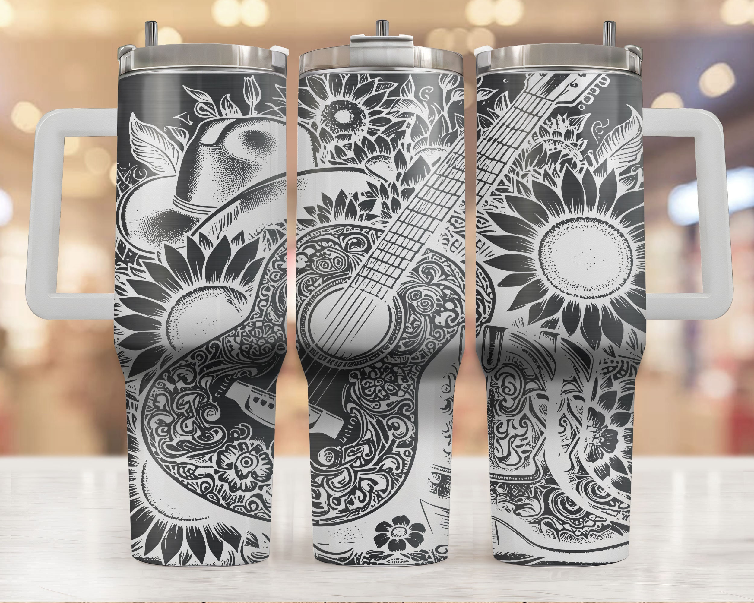 Guitar Sunflower 40 Oz Tumbler Wrap Laser SVG File Tumbler, Western ...
