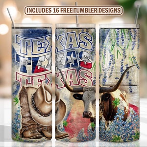 Texas 20 oz Skinny Tumbler Sublimation Design Digitale Download PNG Instant DIGITAAL ALLEEN, Rustieke Western Country Tumbler