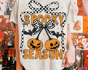 Checkered Bow Pumpkin Cherries Png, Girly Halloween Png, Fall Shirt Png, Halloween Png, Spooky Season Png, Pumpkin Halloween, Spooky Mama