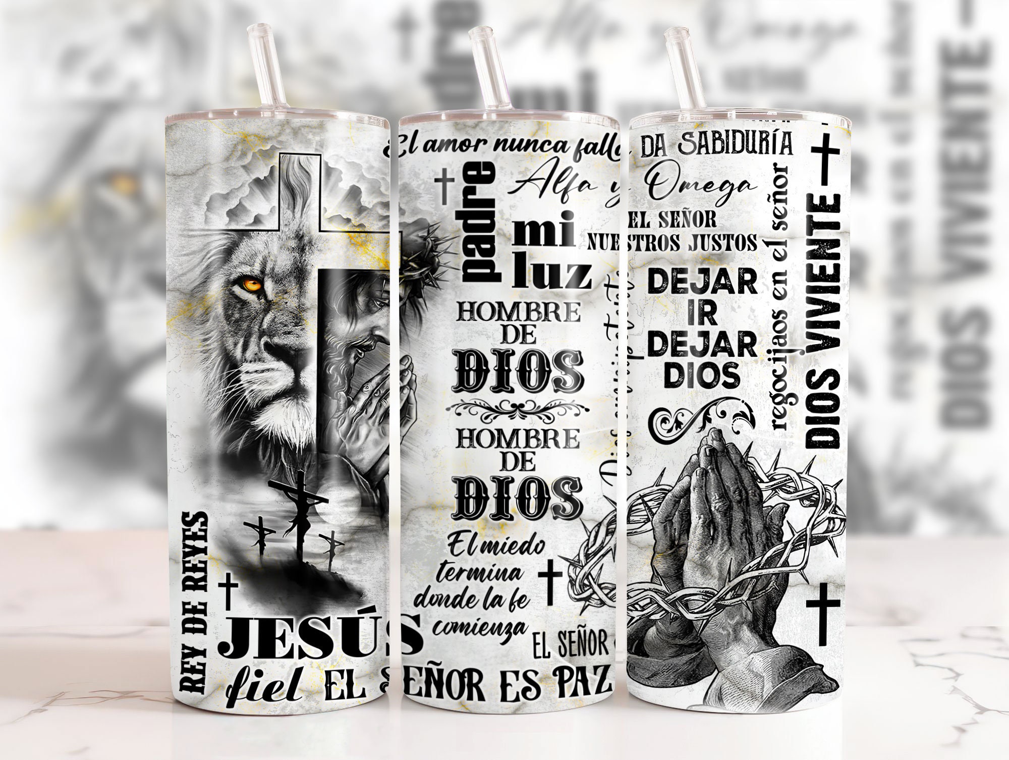 SPANISH Christian Man Of God 20oz Skinny Tumbler Sublimation Designs, Tumbler Wrap Png, Bible Verse, Religious Png,Christian Gift for Her