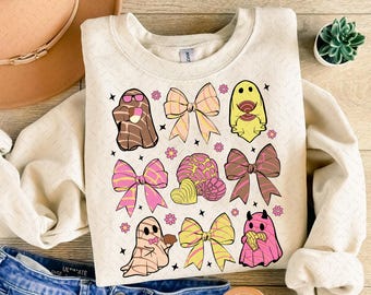 Coquette Mexican Ghost Png, Mexican Conchas PNG, Coquette Bow Png, Pan Dulce png, cafecito y chisme png, Spooky Season Png