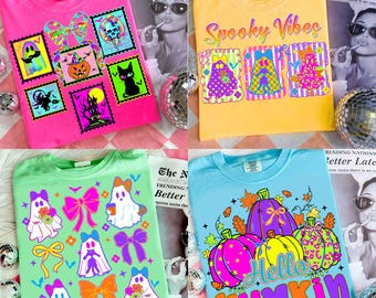 Neon Halloween Png Bundle, Spooky Season Png, Boo Ghost Coquette Png, Pumpkin Halloween Png, Preppy Halloween Png,Retro Halloween Ghosts png