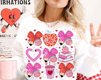 Teacher Valentine Coquette Png, Valentine Teacher Png, Retro Teacher Gift, Teacher Valentine Shirt Design, Teacher png, Valentines Heart png