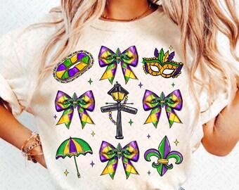 Coquette Mardi Gras Bow PNG, Happy Mardi Gras Png, Fleur De Lis Png, King Cake Png, Louisiana Crawfish Png, Fat Tuesday png, Mardi Gras Mask