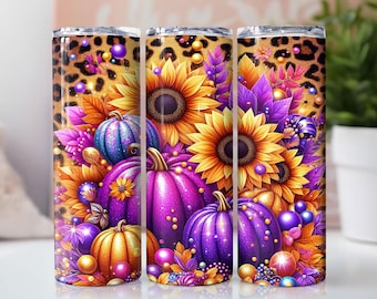 Pumpkins Fall Tumbler Wrap, 20oz Skinny Tumbler Sublimation Design, Pumpkin Tumbler Png, Floral Fall 20oz Tumbler Wrap, Digital Download