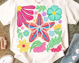 Retro Floral Summer Png, Preppy Starfish Png, Ocean Png, Summer Vibes Png, Girly Summer Png, Beach Png, Summer Coquette Png, Starfish