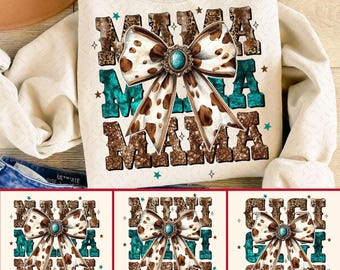 Western Mama Bundle Png, Kokette Mama Png, Nana Mimi Coquette Western Png, Mama Kuh Druck, Howdy Western Png, Kuhfell, Türkis, Cowgirl