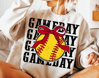 Game Day Softball Bow Png, Softball Png, Retro softball png, Softball Embroidery Png, Softball Mama Png, Softball Mom Png, Softball Coquette