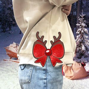Side Bow Applique Embroidery Design, Bow Reindeer Christmas Embroidery File, Holiday Bow Embroider File, 3 Sizes, Instant Download