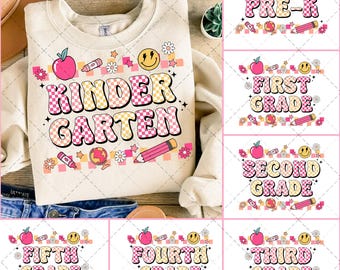 Retro Back to School Bundle, Kindergarten, First Day Of School, School Png, Retro PNG, First/Second/Third Grade Design, School Bundle Png