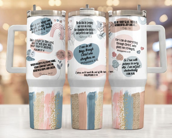 Christian Affirmations 40oz Tumbler Wrap - PNG Tumbler Design Sublimation Designs Downloads - Seamless Sublimation Tumbler with Handle Wrap
