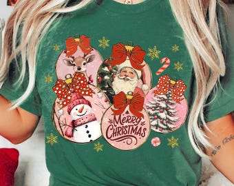 Retro Christmas PNG, Pink Christmas Ornament PNG, Vintage Christmas PNG, Santa Claus png, Christmas Snowman Reindeer, Merry Christmas