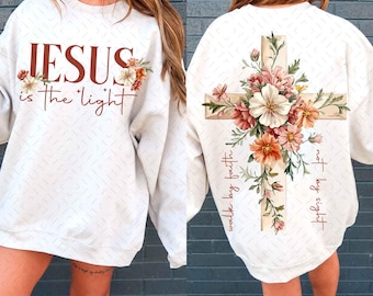Jesus is the Light Png, Floral Christian Shirt Png, Motivational Quotes Png, Bible Verse Png, Floral Religious Png, His Grace is Enough Png