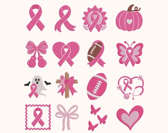 Breast Cancer Awareness Mini Bundle Embroidery Design, Pink Ribbon Survivor Machine Embroidery File, Pink October Warrior Pes Dst Exp