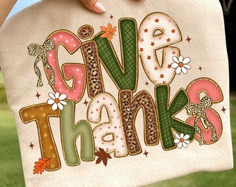 Preppy Give Thanks PNG, Preppy Leopard Pumpkins Autumn PNG, Preppy Thanksgiving PNG, Thankful Png, Faux Glitter, Coquette Png, Fall Pumpkin