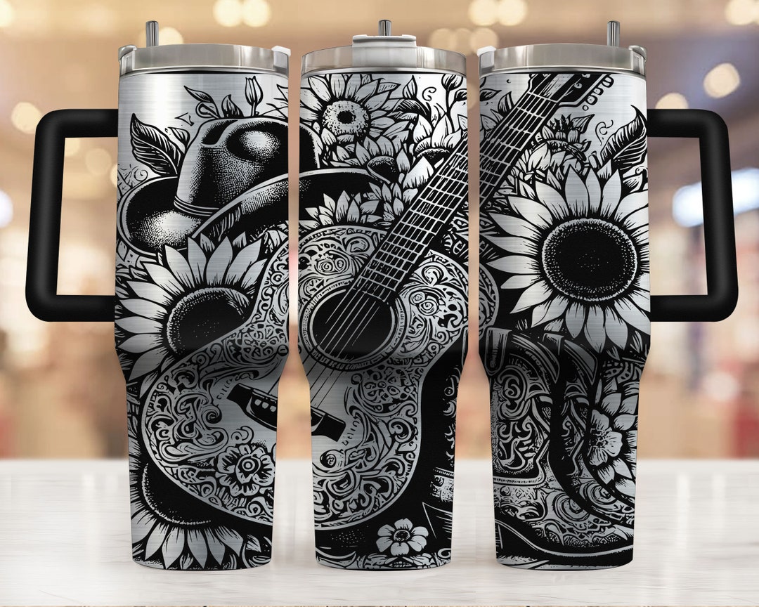 Guitar Sunflower 40 Oz Tumbler Wrap Laser SVG File Tumbler, Western ...