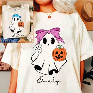Personalized Halloween Kids Name Png, Halloween Ghost Pumpkin Png, Ballcap, Coquette Bow, Halloween Boy/ Girl, Hand Drawn, Spooky Season Png