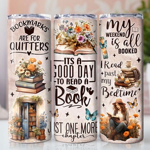 Book Tumbler Wrap PNG 20 oz Skinny Tumbler Sublimation Design Instant Digital Download Only, Reading Tumbler Wrap, Floral Book Lover Tumbler