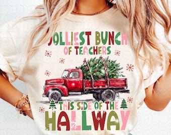 Jolliest Bunch of Teachers Png, Teacher Christmas Png, Funny Teacher Holiday Png, Teacher Team Png, Retro XMas Png, Teacher Christmas Png