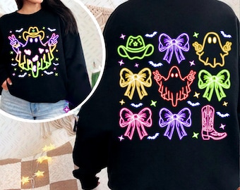 Colorful Neon Halloween Cowboy Ghost Png, Halloween Cowgirl PNG, Howdy Halloween Shirt Png, Ghost Boo Png, NEON Halloween Sublimation Design