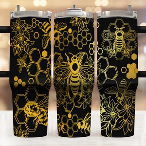 Honey Bee 40 oz Tumbler wrap laser SVG File Seamless Tumbler, Honey Bee Stanley laser engraved files For Laser Rotary Craft Project