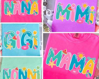 Summer Mama Png Bundle Gigi Mimi Nonna Nana PNG Summer PNG Neon Trendy Summer Shirt Design Beach PNG Lake Pool River Png Sun 90's vibe png