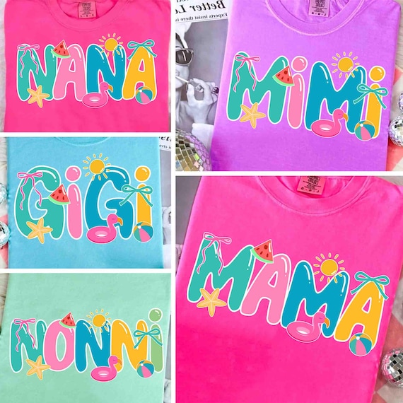 Summer Mama Png Bundle Gigi Mimi Nonna Nana PNG Summer PNG Neon Trendy Summer Shirt Design Beach PNG Lake Pool River Png Sun 90's vibe png
