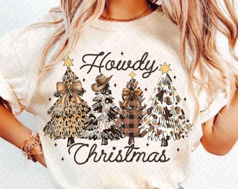 Howdy Christmas Tree Png, Coquette Western Christmas Png, Aesthetic Png, Retro Christmas Png, Girly Christmas Png, Christmas Lights Png